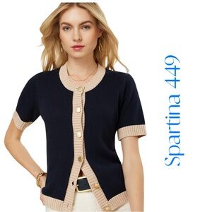 Spartina 449 Women's Navy and Cream Cardigan Sz XS NWT